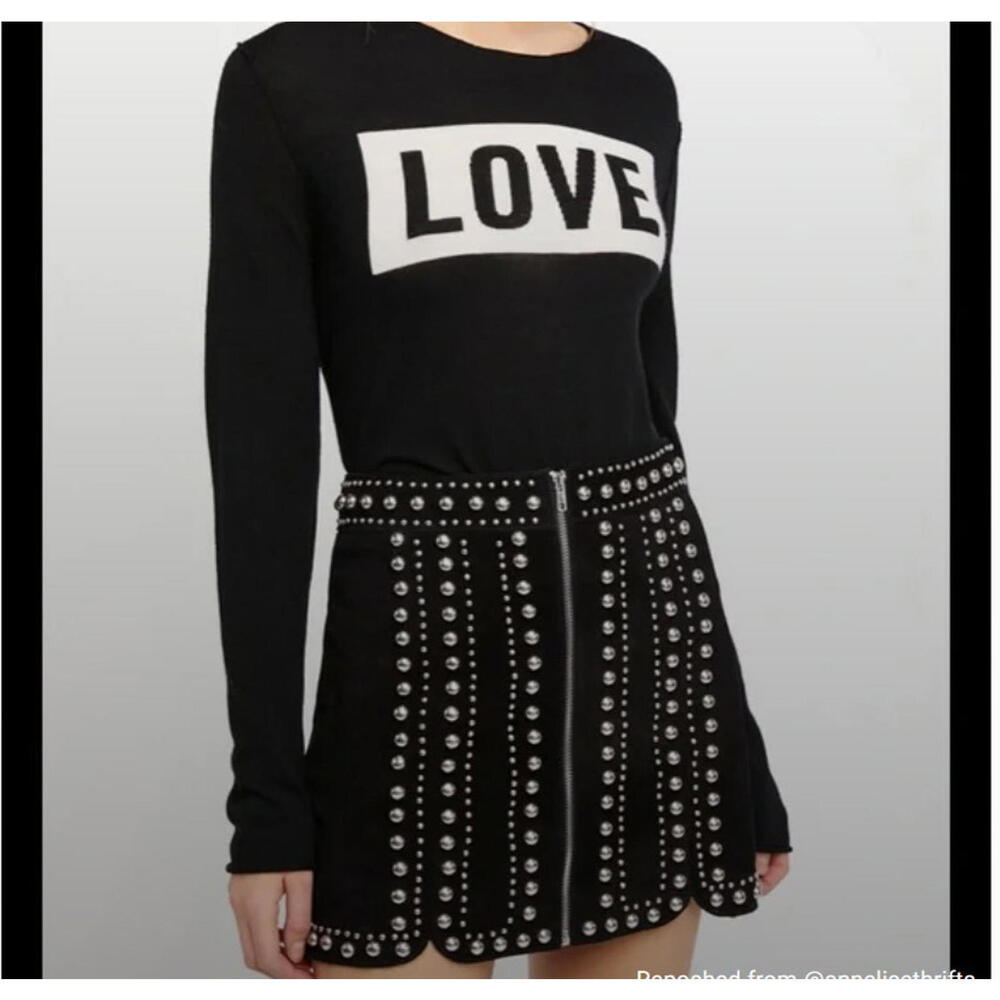 Free People NWOT Black Leather Silver Stud Mini Skirt sz 4